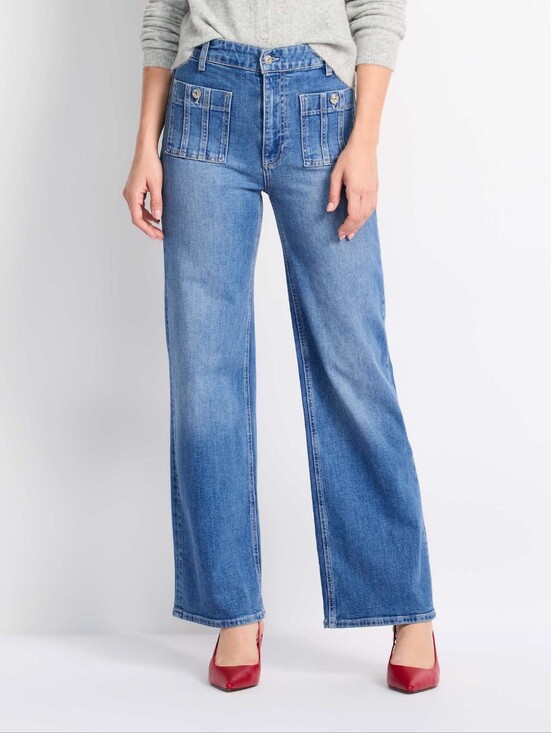 PAIGE Denim - Paige Anessa Wide Leg Crop Jeans Front Patch Pockets High Rise Womens 28